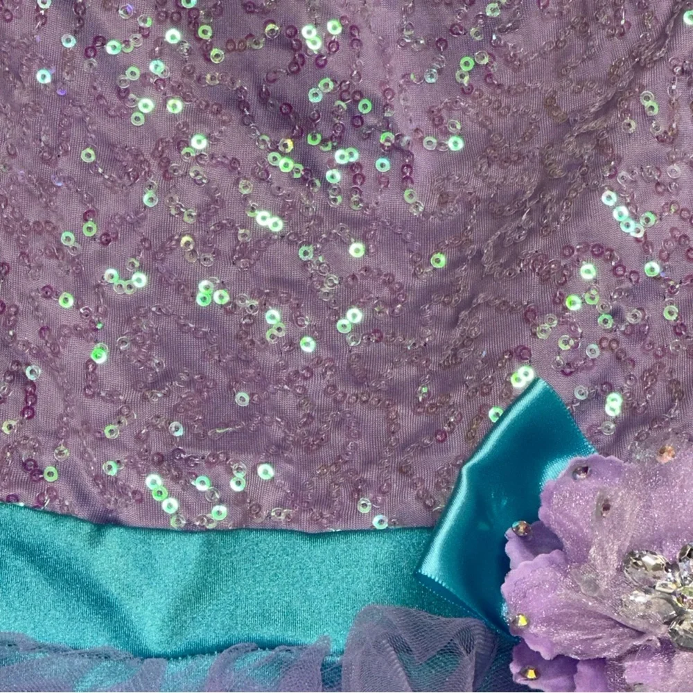 Weissman Dance Recital Dress/Bow Little Girl Size 6/6X Purple Blue Tutu Pageant